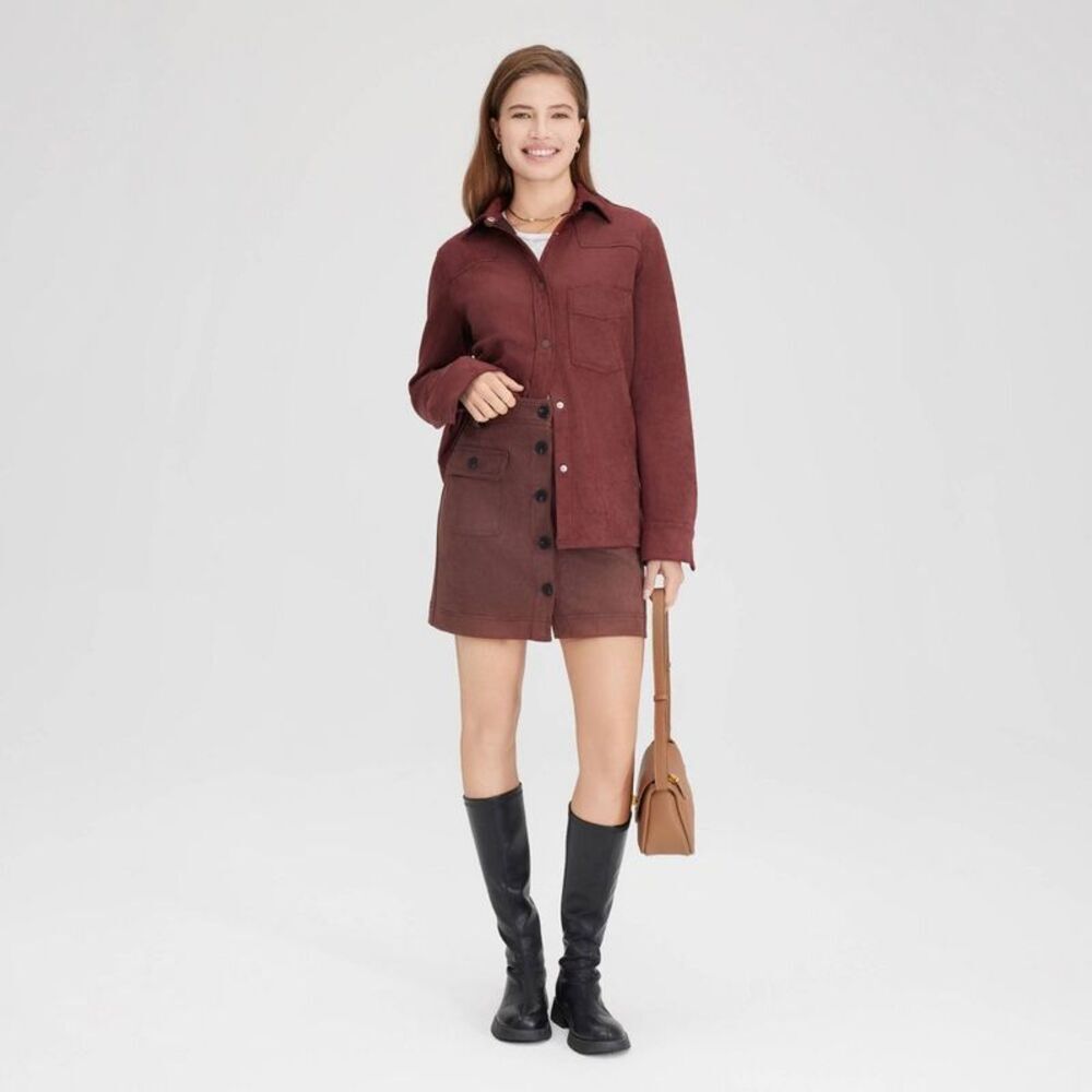 Women's Faux Suede Mini A-Line Skirt - Universal Thread Dark Brown 8
